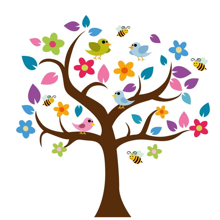 Sticker decorativ - Copacul colorat si pasari 90x120cm