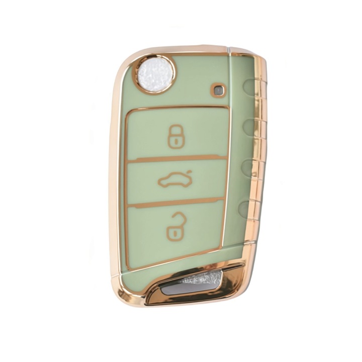 Carcasa protectie telecomanda auto pentru Volkswagen Golf 7, Mk 7, Polo, Jetta 4, Touran, Tiguan, Seat Leon 3, Ibiza, Toledo, Arona, Ateca, culoare verde