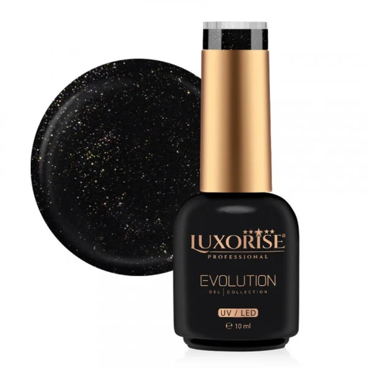 Oja Semipermanenta LUXORISE Evolution, Frosted Fairy Tale - Negru cu insertii aurii 10ml