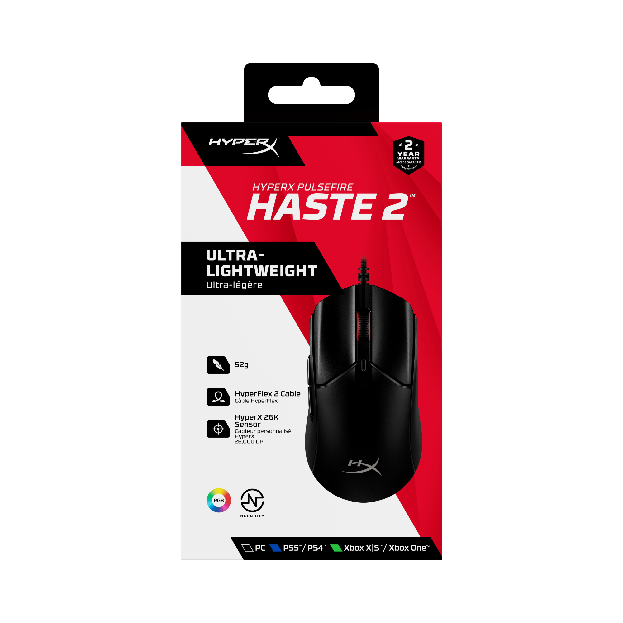Mouse gaming cu fir HyperX Pulsefire Haste 2, 26000 DPI, ultrausor