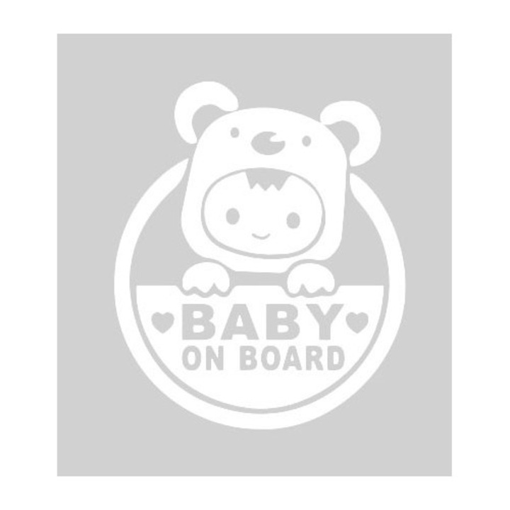 Sticker decorativ perete, geam si auto, Baby on board 7, 19x19 cm, alb