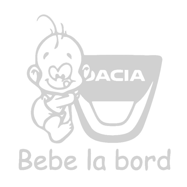 Sticker decorativ perete, geam si auto, Baby On Board-Dacia, 24x24 cm, alb