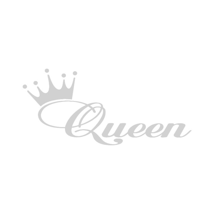 Sticker decorativ perete / geam si auto, Queen, 20x9 cm, alb