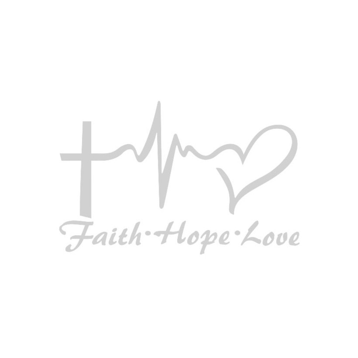 Sticker decorativ perete / geam si auto, Faith Hope Love, 30x19 cm, alb