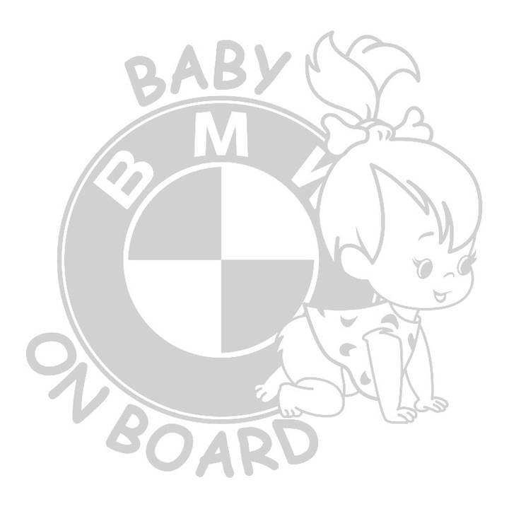 Sticker decorativ auto, BMW Baby on board, 20x19 cm, alb