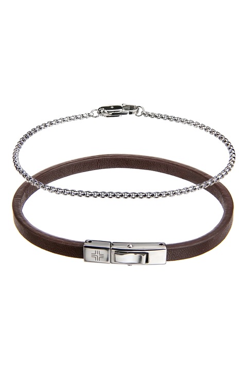 Philipp Blanc, Borbol es rozsdamentes acelbol keszult karkotoszett - 2 darab, Ezustszinu, Barna/Ezüstszín, 21 CM/20 CM