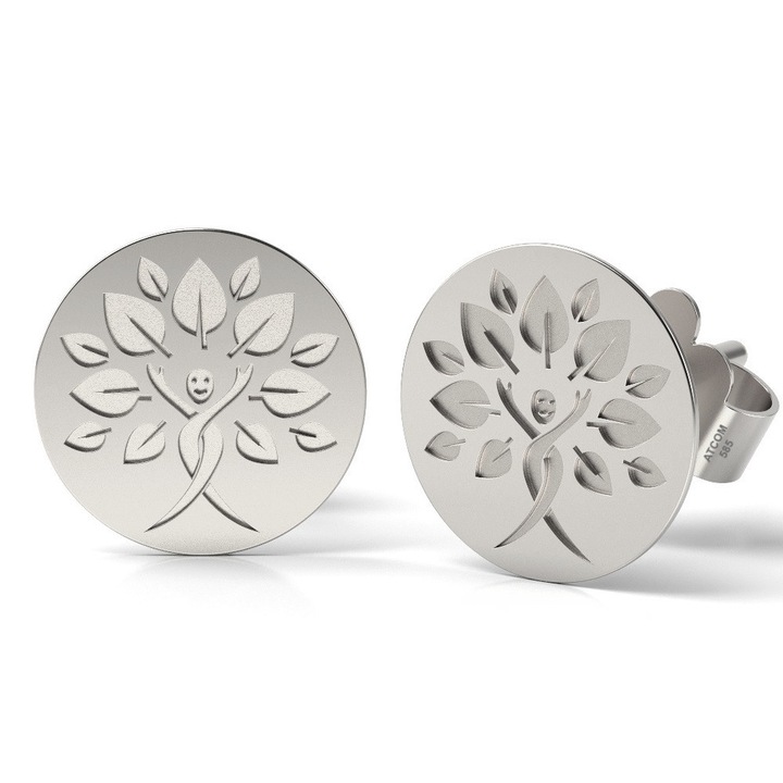 Ezüst fülbevaló Életfa mintával és arccal