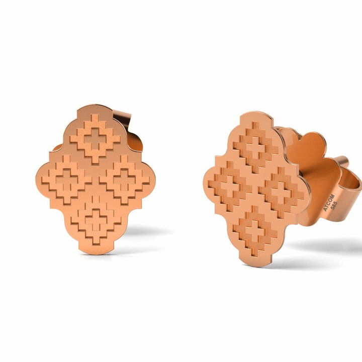 Cercei din aur roz model Motive Traditionale Ardeal