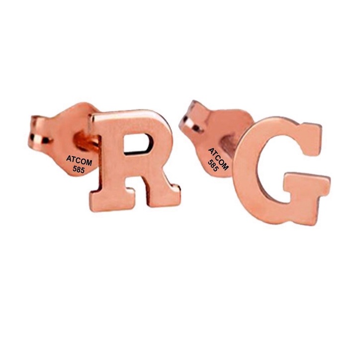 Cercei din aur roz model Initiale personalizate