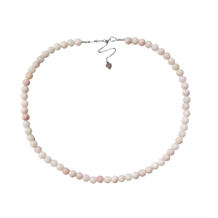 Колие с розов опал 6 мм сфери със сребърни аксесоари