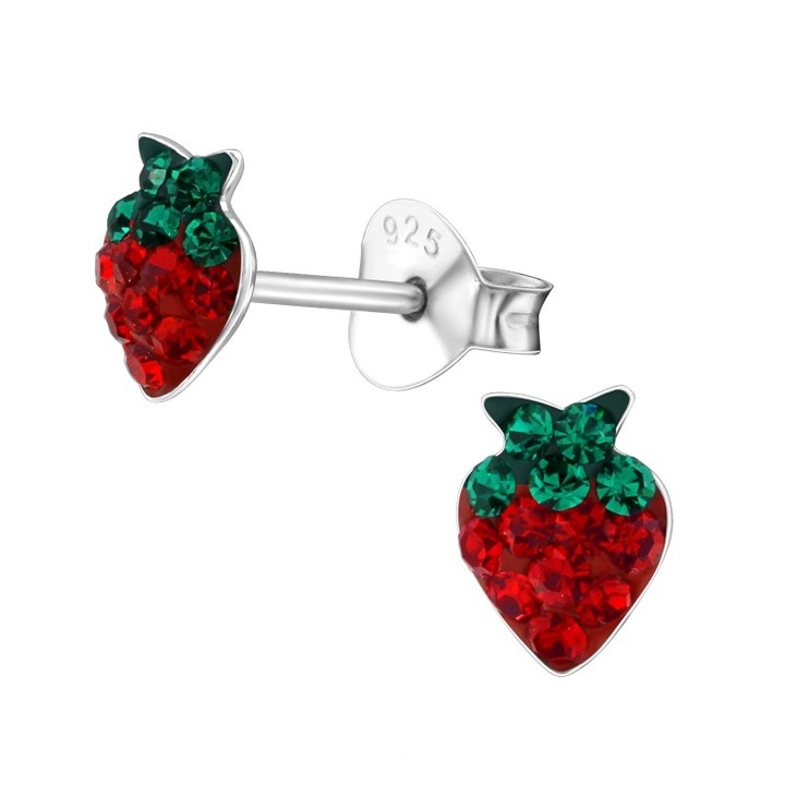 Сребърни обеци с винт ягода - кристали, 5мм х 6 мм, Alore