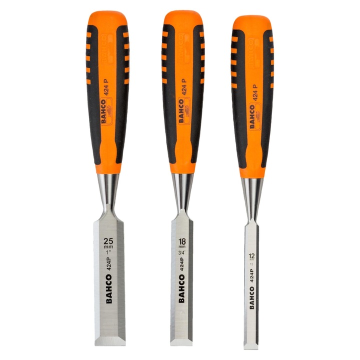 Комплект от 3 броя длета за дърво, Bahco, Пластмаса, 370 x 38 x 175 mm, 825 g, Многоцветни