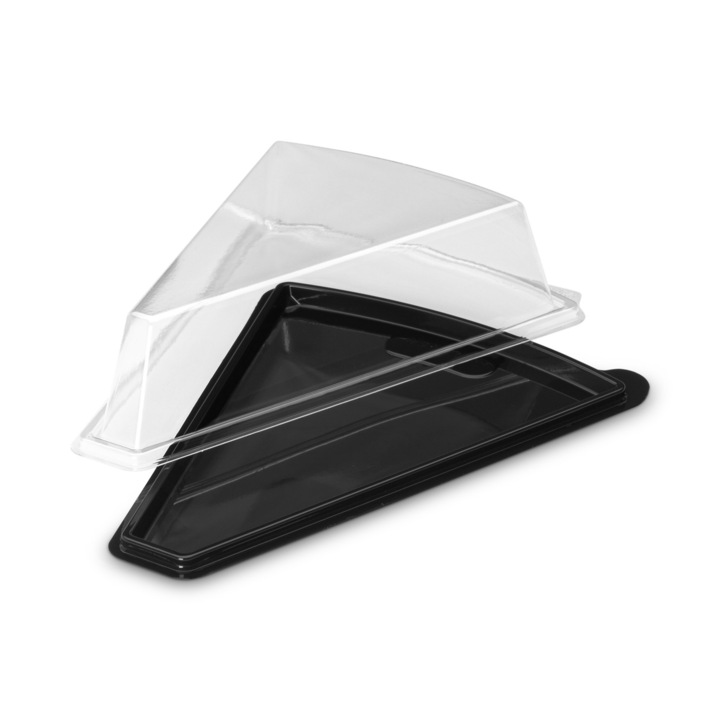 Set 30 caserole triunghiulare prajituri, baza neagra, capac transparent, rPET, 16.1x12.5x3.7 cm