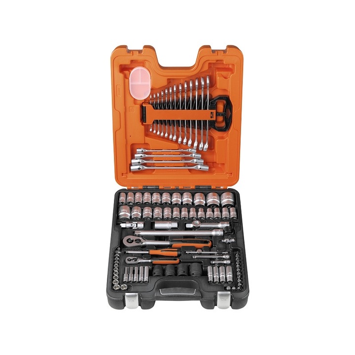 Set capete de chei, Bahco, Chei plate/hexagonale/cap rotativ, Metal, 94 piese