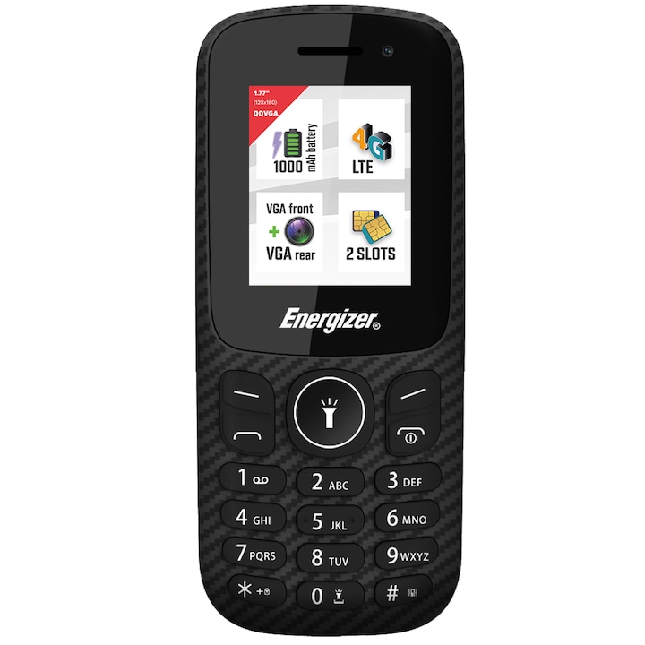 Energizer E130S Mobiltelefon, 48MB RAM, 128MB ROM, 4G, Fekete