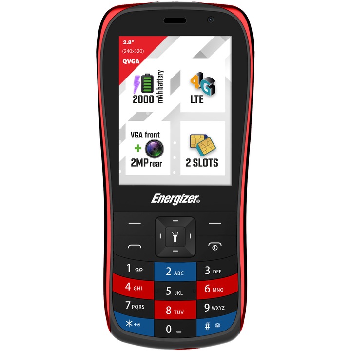Energizer E284S Mobiltelefon, 64MB RAM, 128MB ROM, 4G, Piros