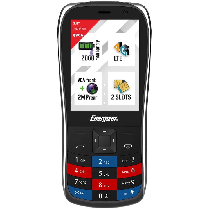 Energizer E284S Mobiltelefon, 64MB RAM, 128MB ROM, 4G, Fekete