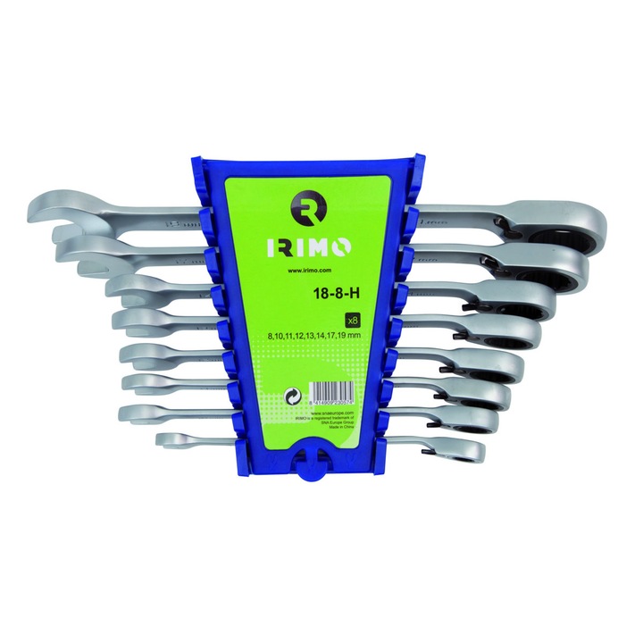 Комплект от 8 гаечни ключове с тресчотка/смяна на посоката, 8-19 mm, IRIMO