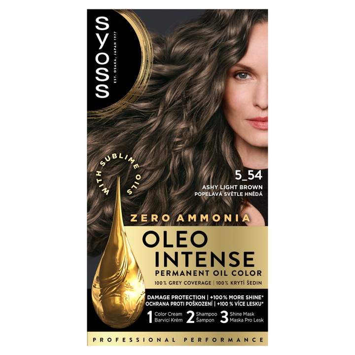 Vopsea de par permanenta fara amoniac Syoss Color Oleo Intense, 5-54 Saten Deschis Cenusiu, 115 ml