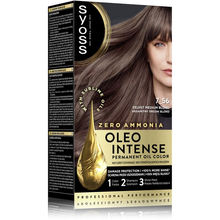 Vopsea de par permanenta fara amoniac Syoss Color Oleo Intense, 7-56 Blond Mediu Cenusiu, 115 ml