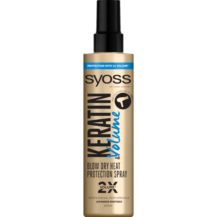 Spray Syoss KERATIN & VOLUME cu protectie împotriva degradarii cauzate de coafarea la cald si protectie termica de pana la 230°C, 200 ml