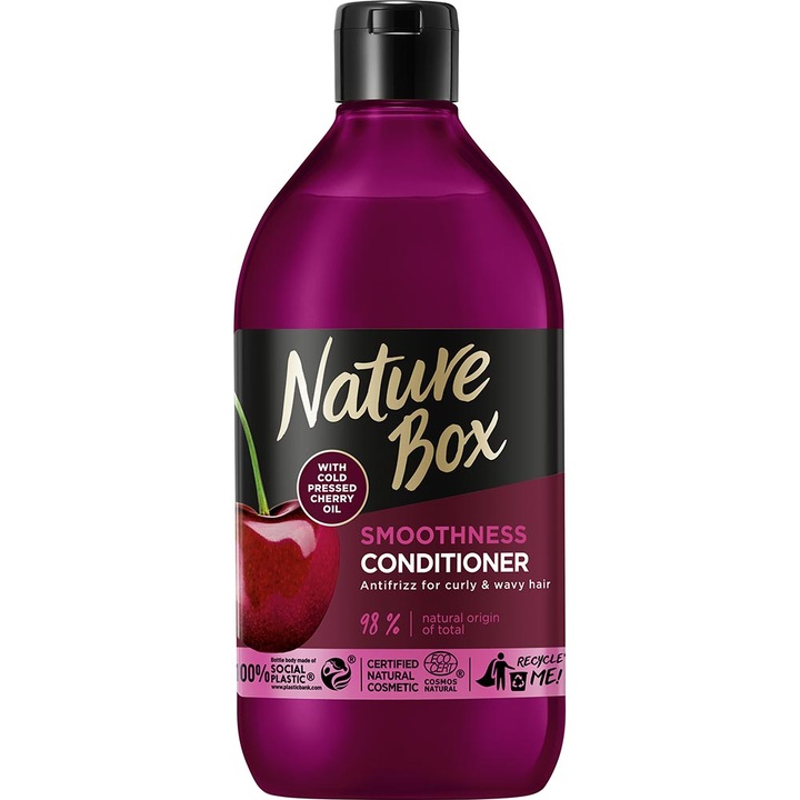 Балсам за коса Nature Box, Със студено пресовано масло от черешови семена, За изглаждане на непокорна коса, с антистатичен ефект, 385 мл