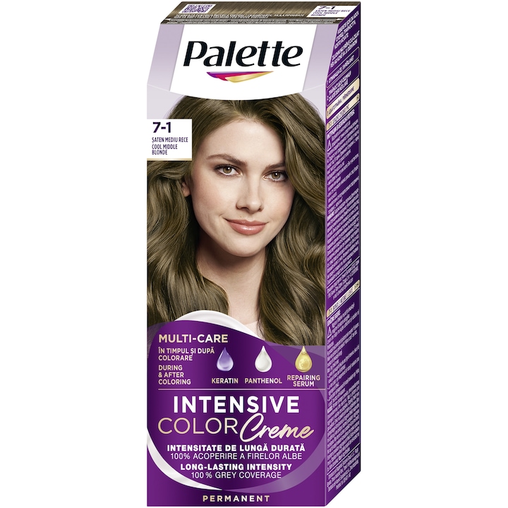 Перманентна боя за коса Palette Intensive Color Creme, 7-1 Satin Medium Cool, 110 мл