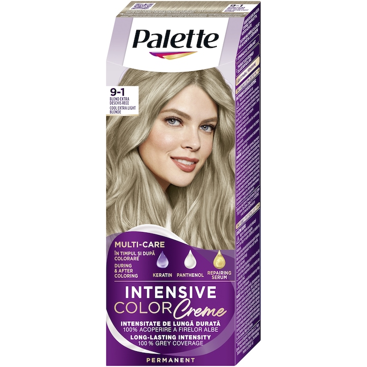 Боя за коса Palette Intensive Color Creme, 9-1 Cool Extra Light Blonde, Перманентна, 110 мл