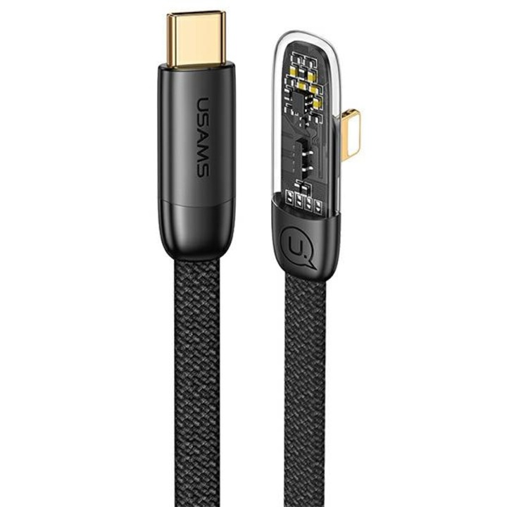 USAMS derékszögű USB-C–Lightning kábel PD 20W gyorstöltéssel Iceflake Series 1,2 m fekete SJ583USB01
