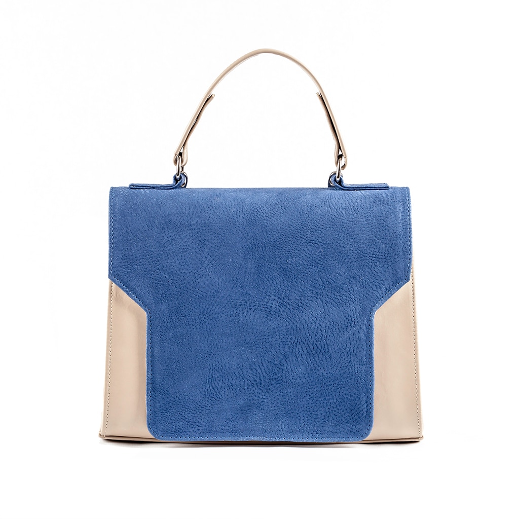 Geanta dama,Zea,piele naturala,bej nude/blue
