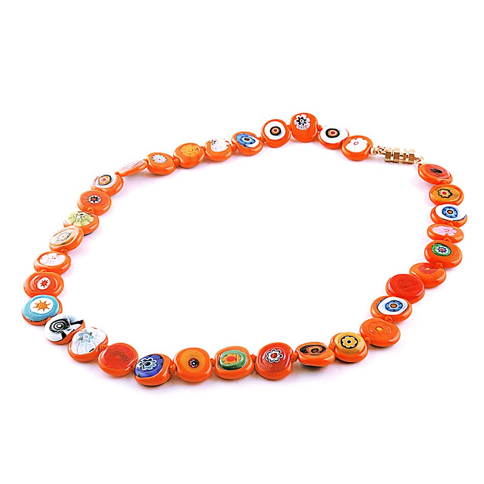 Colier GIOVANE portocaliu cu murine multicolore din sticla de Murano, 40 cm, Bijuterii Original Murano