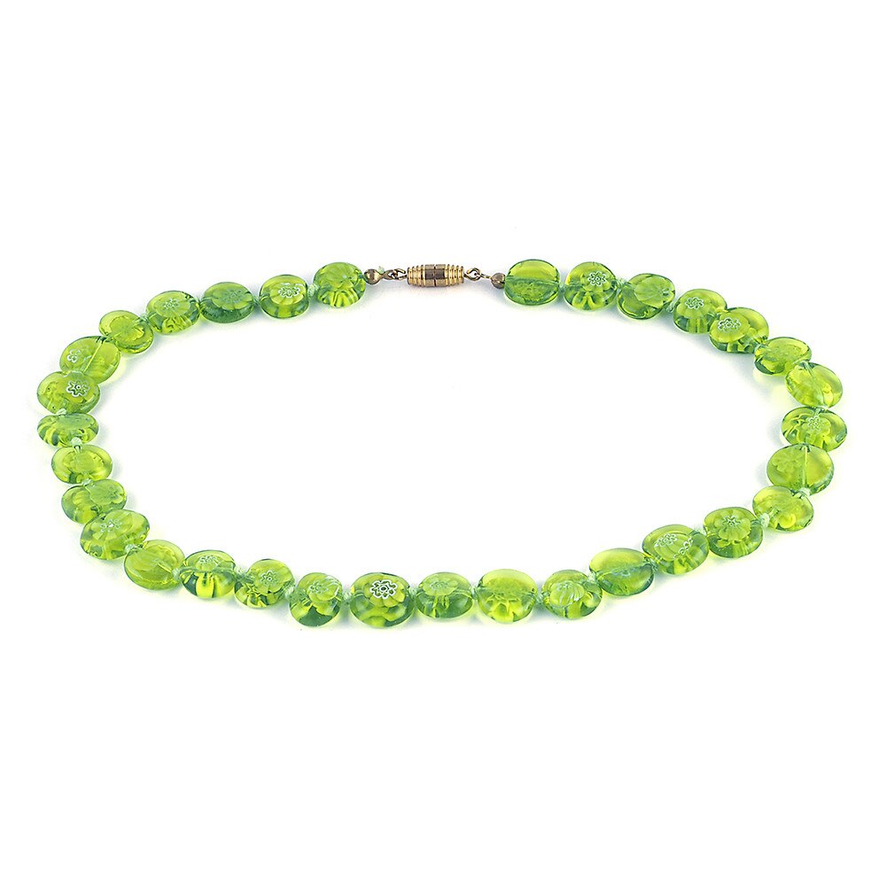 Colier GIOVANE verde deschis transparent cu murine din sticla de Murano, 40 cm, Bijuterii Original Murano