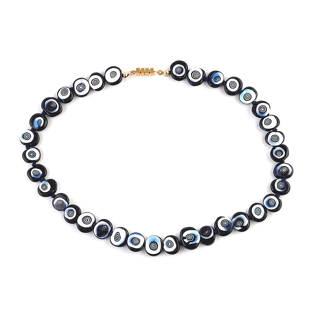 Colier GIOVANE negru cu alb si murine din sticla de Murano, 40 cm, Bijuterii Original Murano