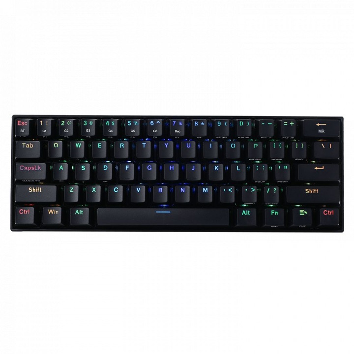 Tastatura de gaming fara fir, Redragon Draconic Compact, RGB, Bluetooth, Iluminare, Negru
