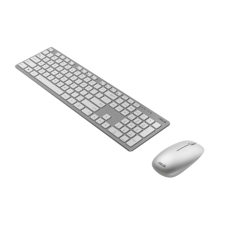 Set tastatura + mouse wireless, Asus, 2.4 GHz, Alb/Gri