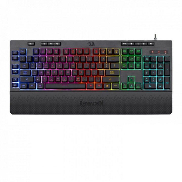 Tastatura gaming cu fir Shiva, Redragon, Iluminare RGB, Negru