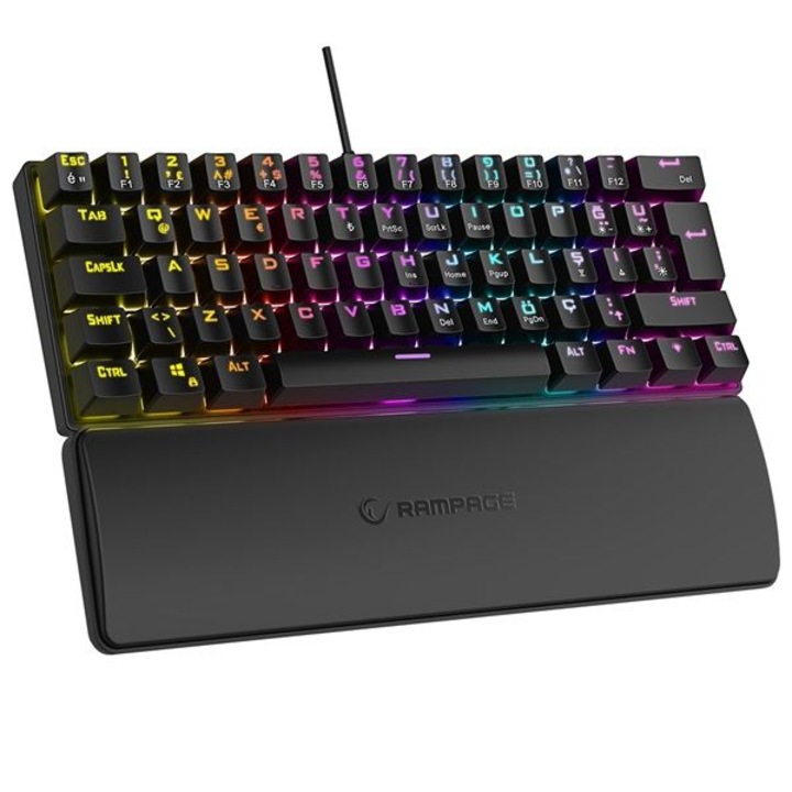 Tastatura gaming cu fir Plower K60, Rampage, Functie iluminare, Negru
