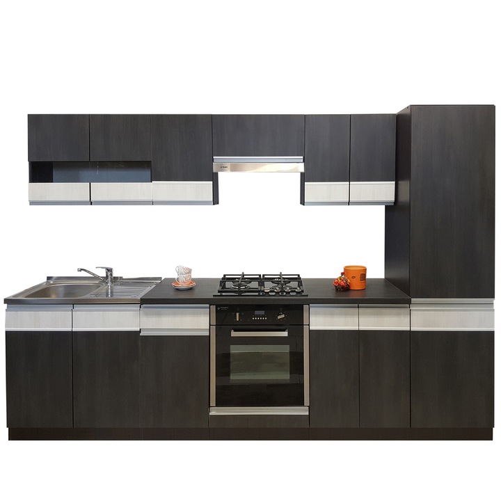 Set Bucatarie Sara 4A1, Genarom, Sosna Norweska Czarna / Sosna Norweska, 290 x 195,5 x 60 cm