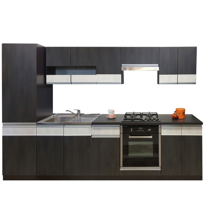 Set Bucatarie Sara 4A2, Genarom, Sosna Norweska Czarna / Sosna Norweska, 290 x 195,5 x 60 cm