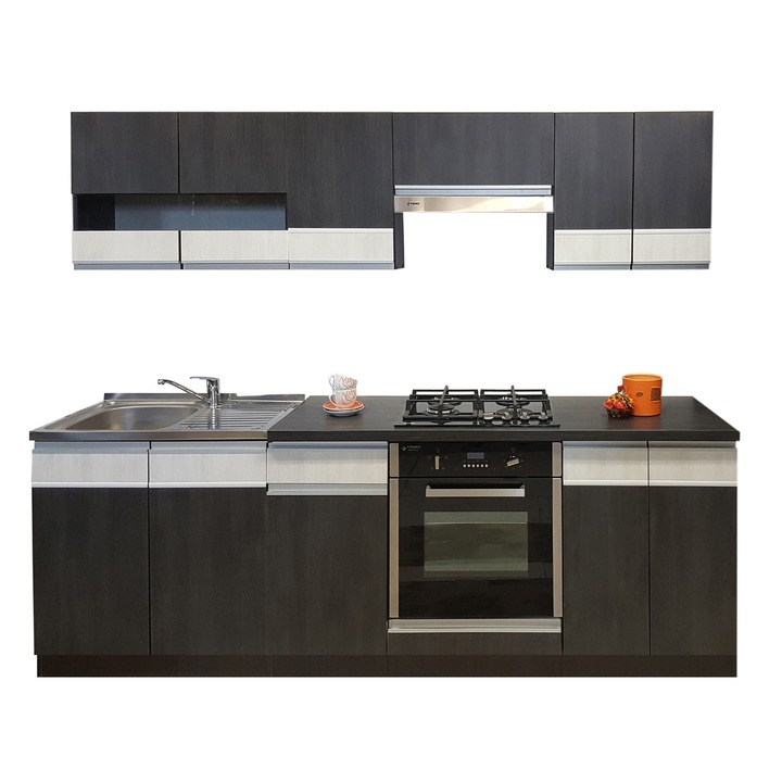 Set Bucatarie Sara 2A, Genarom, Sosna Norweska Czarna / Sosna Norweska, 240 x 195,5 x 60 cm