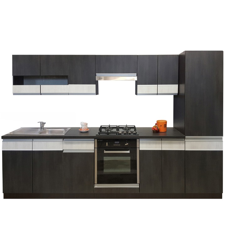 Set Bucatarie Sara 4B1, Genarom, Sosna Norweska Czarna / Sosna Norweska, 290 x 195,5 x 60 cm