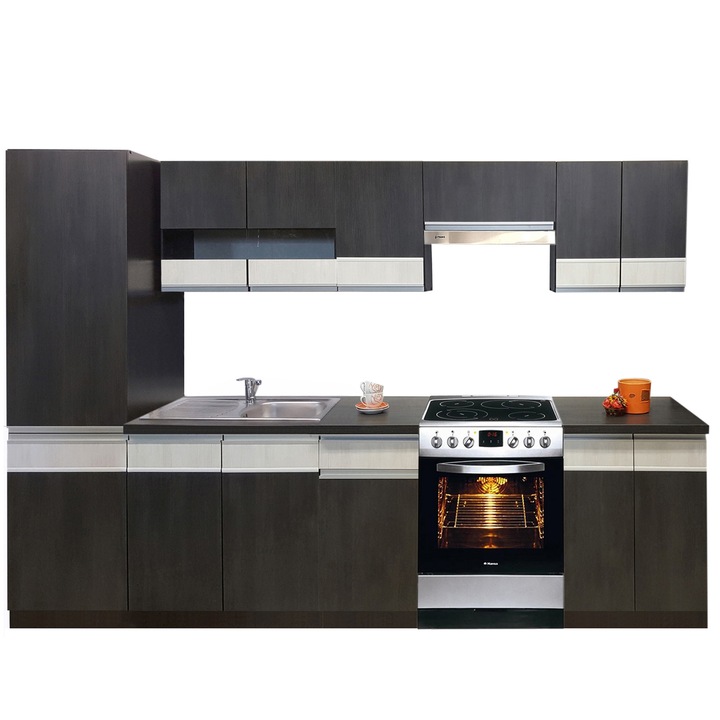 Set Bucatarie Sara 3B1, Genarom, Sosna Norweska Czarna / Sosna Norweska, 290 x 195,5 x 60 cm