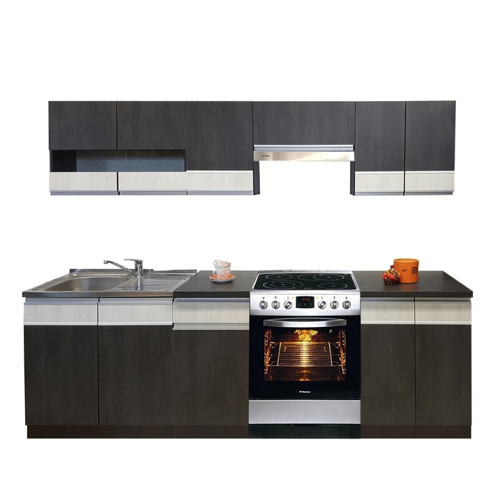 Set Bucatarie Sara A, Genarom, Sosna Norweska Czarna / Sosna Norweska, 240 x 195,5 x 60 cm