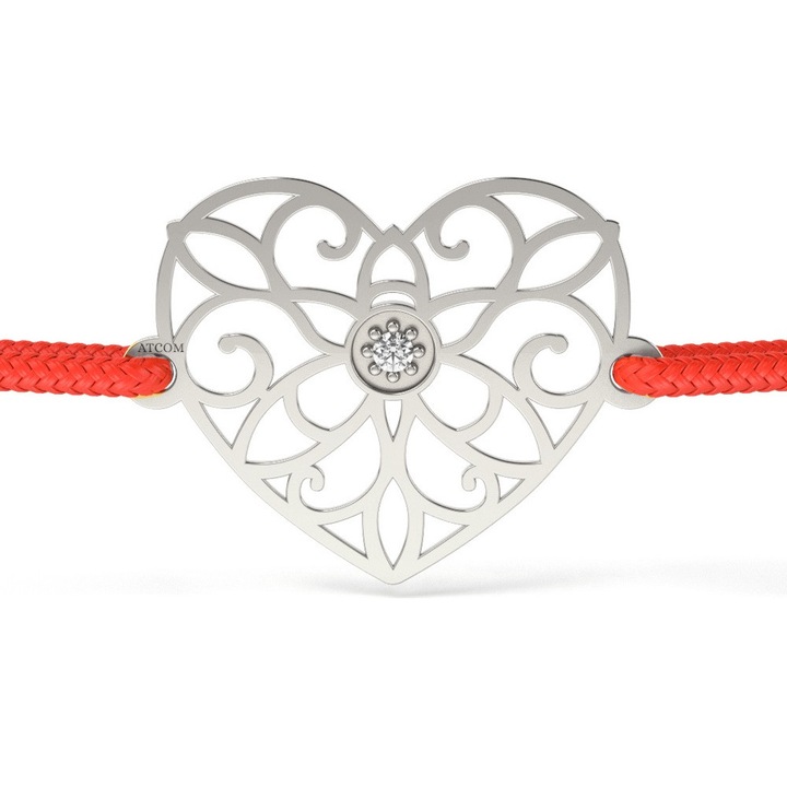 Гривна, Дантелено сърце, От бяло злато, С диаманти