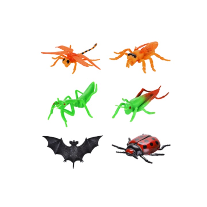Комплект от 5 фигурки на насекоми и 1 прилеп, ярки цветове, пластмаса, размер 10 см, + 3 години, полезност One