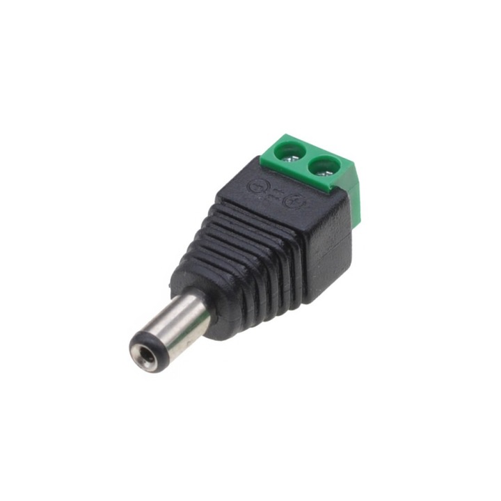 Set 10 bucati mufe alimentare tata cu surub 2.1x5.5, Detech HM-52, pentru alimentare camere de supraveghere