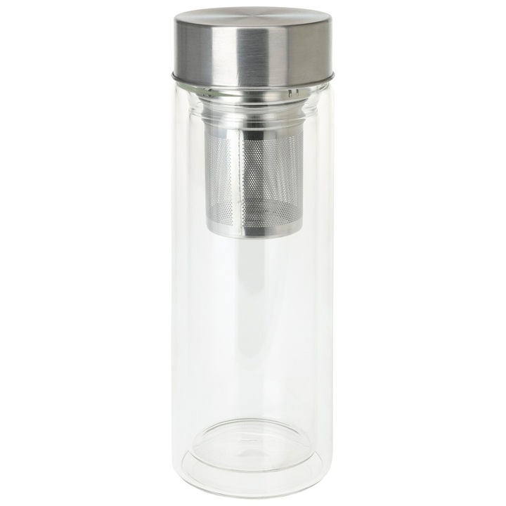 Infuzor ceai Belfort, sticla borosilicata, pereti dubli, 300 ml, 7 x 19 cm