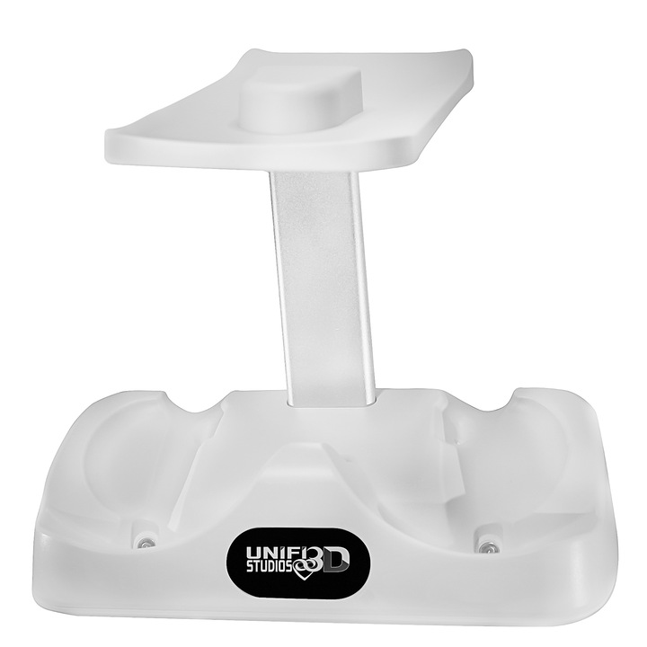 Statie dubla pentru incarcarea rapida a controllerelor Playstation VR2, prevazuta cu lumina LED, suport pentru casti, conector magnetic, cablu USB tip C, alb