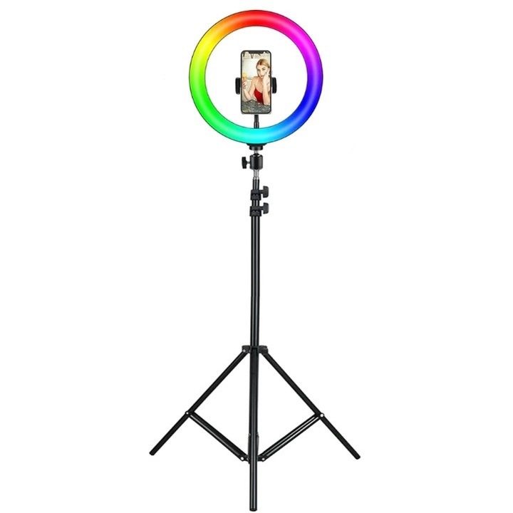 Lampa Circulara MJ26, RGB Ring Light- Diametru 26cm/10 Inch, LED, Trepied Extensibil, 9 Trepte Reglaj, Multicolor