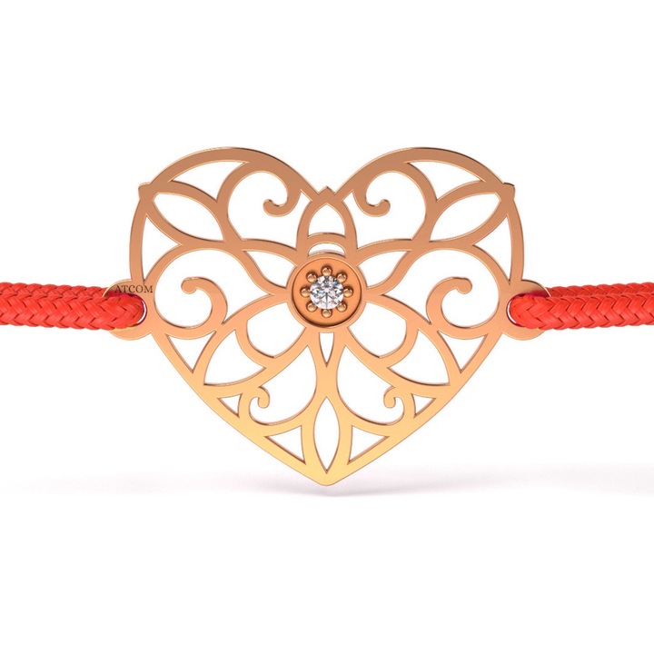 Bratara din aur roz cu diamant model Inima dantelata